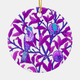 Art Nouveau Bird & Pomegranate, Amethyst Purple Ceramic Ornament