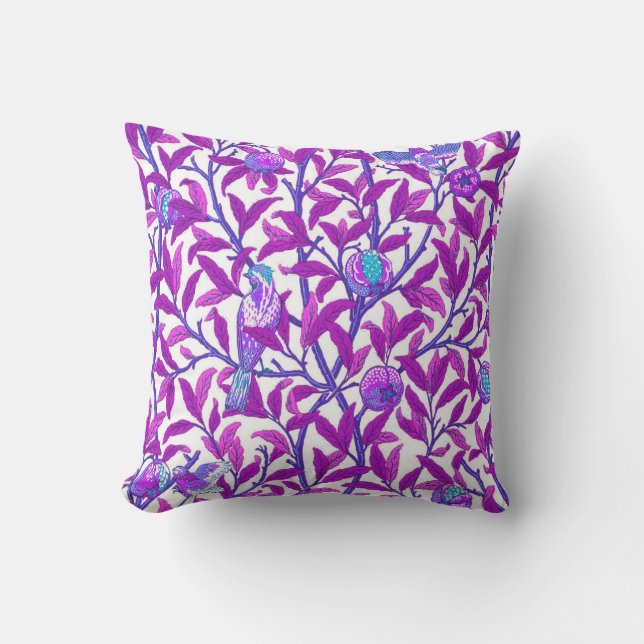 Art Nouveau Bird & Pomegranate, Amethyst  Purple Throw Pillow (Front)