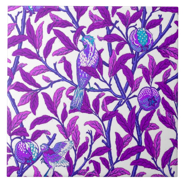 Art Nouveau Bird & Pomegranate, Amethyst  Purple Tile (Front)