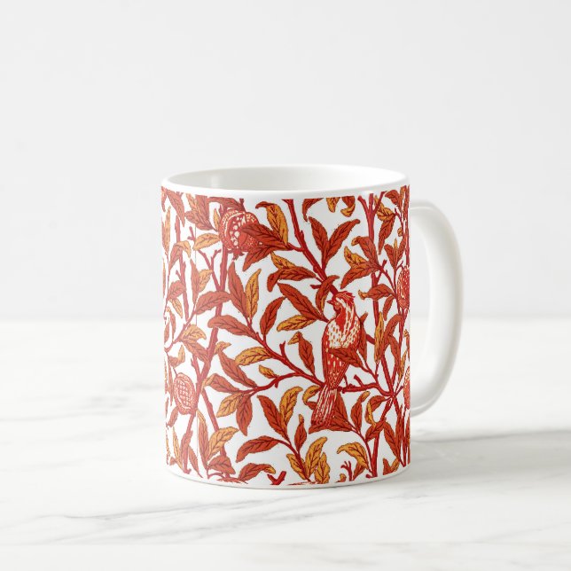 Art Nouveau Bird & Pomegranate, Mandarin Orange Coffee Mug (Front Right)