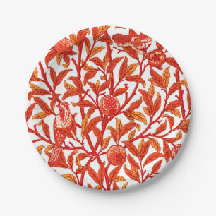Art Nouveau Bird & Pomegranate, Mandarin Orange Paper Plate