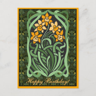 Art Nouveau Birthday Daffodils (Personalized) Postcard