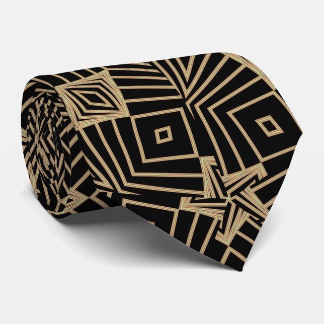 Art Nouveau Black and Beige Diamonds Pattern Tie (Rolled)