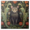 Art nouveau black cat and red flowers
