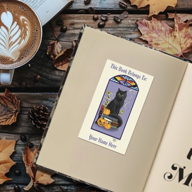 Art Nouveau Black Cat Bookplate Sticker (Creator Uploaded)