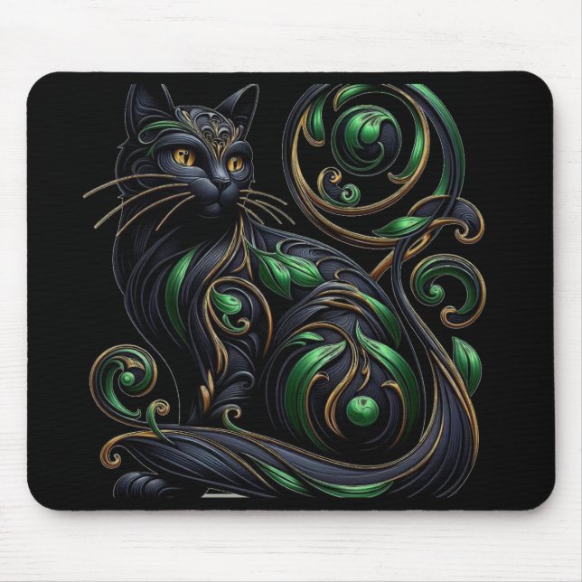 art nouveau Black Cat Mouse Pad (Front)