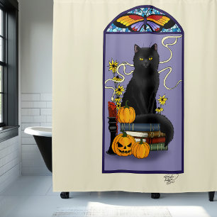 Art Nouveau Black Cat Pumpkin Purple Autumn Yellow