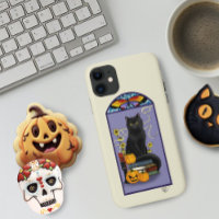 Art Nouveau Black Cat Pumpkin Purple Autumn Yellow