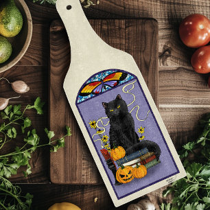 Art Nouveau Black Cat Pumpkin Purple Autumn Yellow Cutting Board