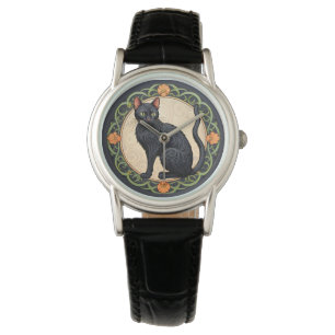 Art Nouveau Black Cat Watch