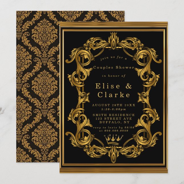 Art Nouveau Black Gold Royal Couples Shower Invite (Front/Back)