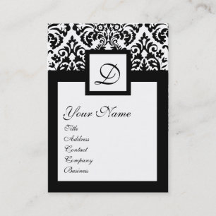ART NOUVEAU BLACK WHITE  DAMASK SQUARE MONOGRAM BUSINESS CARD