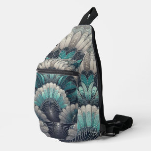 Art Nouveau Blue and Silver Fans Sling Bag