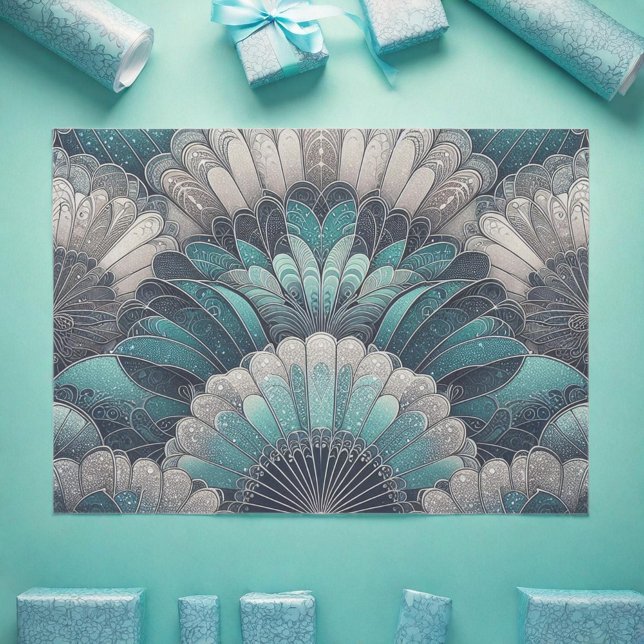 Art Nouveau Blue and Silver Fans Tissue Paper (Creator Uploaded)