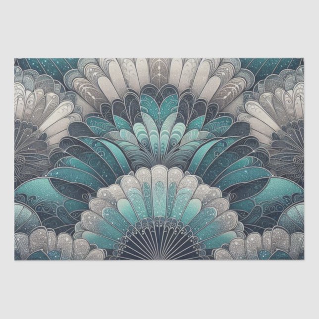 Art Nouveau Blue and Silver Fans Tissue Paper (Front)