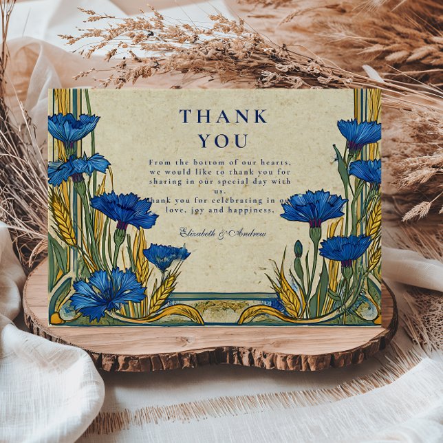 Art Nouveau Blue Cornflower Wedding Thank You Card (Creator Uploaded)