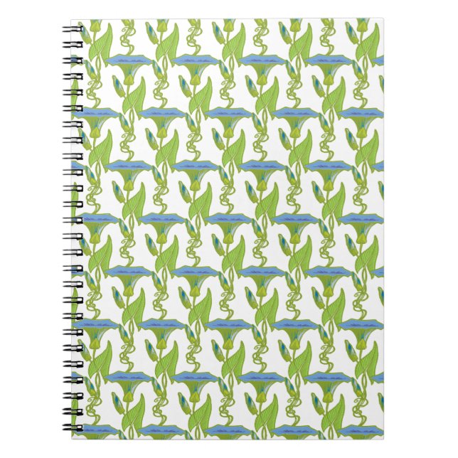 Art Nouveau blue Ipomoea floral wallpaper damask Notebook (Front)