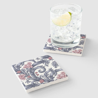 Art Nouveau Blue Pink Stone Coaster 