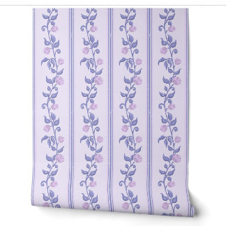 Art Nouveau Blue Purple Floral Striped Pattern Wallpaper