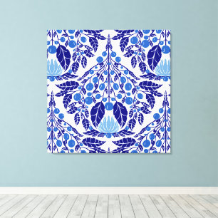 Art Nouveau Blue-Vintage Floral Scallop Canvas Print