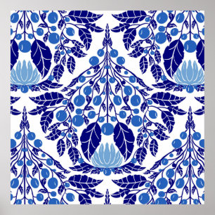 Art Nouveau Blue-Vintage Floral Scallop  Poster