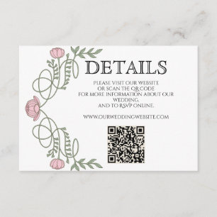 Art Nouveau Blush Pink Wedding Details Website QR Enclosure Card
