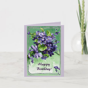 Art nouveau border violets birthday card