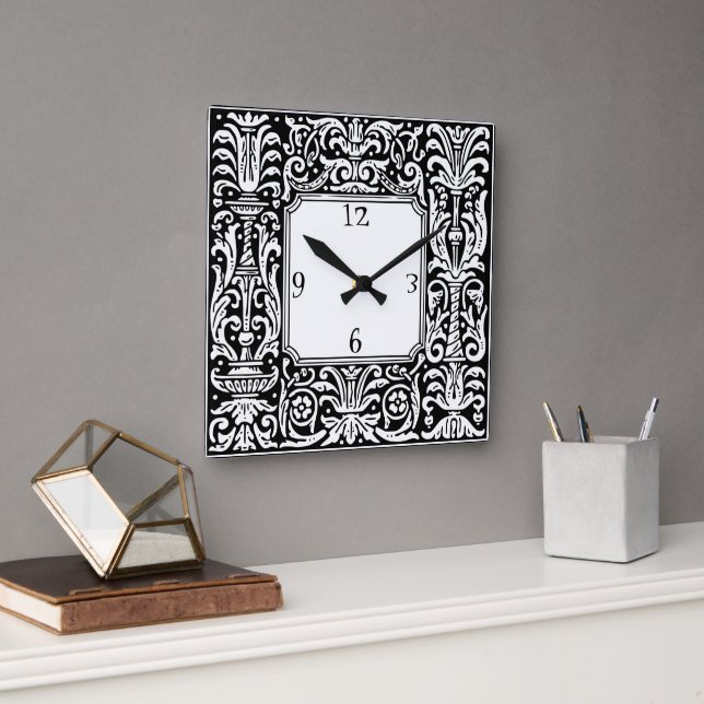 Art Nouveau Botanical Geometric Border Square Wall Clock (Office)