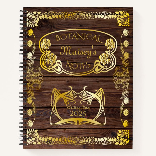 Art Nouveau Botanical Motifs Book Cover Wood Gold (Front)