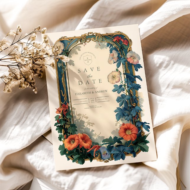 Art Nouveau Botanical Wedding – Elegant Frame Save The Date (Creator Uploaded)