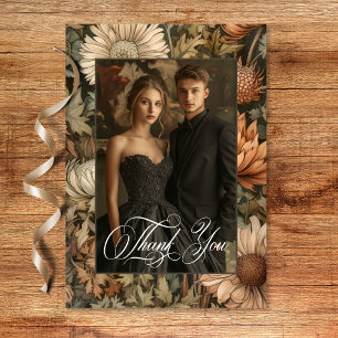 Art Nouveau Brown William Morris Floral Wedding Thank You Card