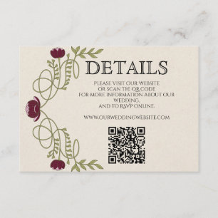 Art Nouveau Burgundy Pink Wedding Details Website  Enclosure Card
