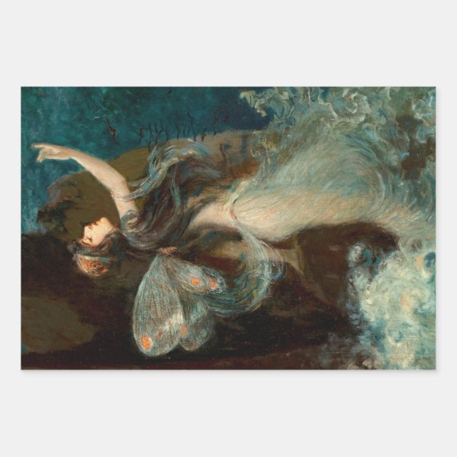 Art Nouveau Butterfly Fairy Water Maiden Wrapping Paper Sheet (Front 3)