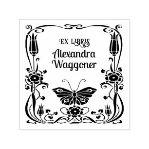Art Nouveau Butterfly Frame Ex Libris Library Book Self-inking Stamp