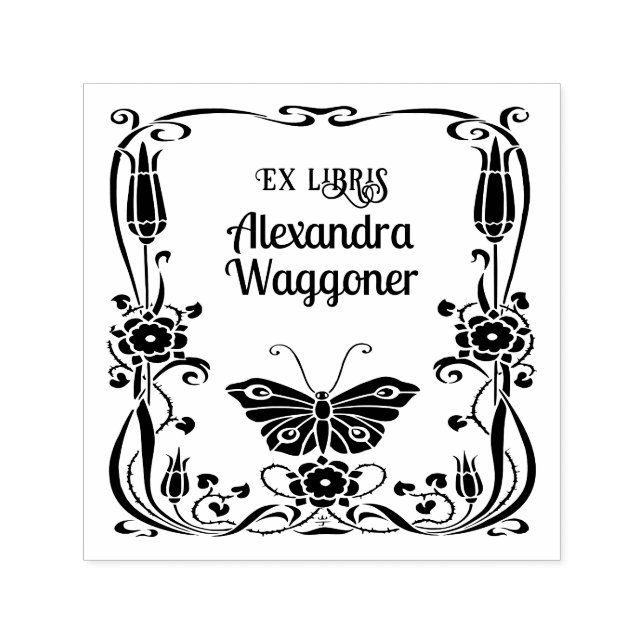Art Nouveau Butterfly Frame Ex Libris Library Book Self-inking Stamp (Design)