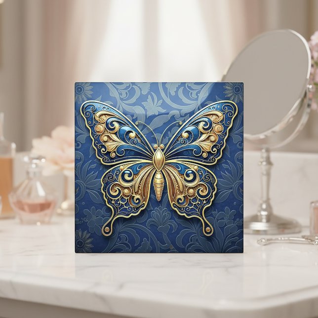 Art Nouveau Butterfly Pat#2 Blue ID1222 Tile (Creator Uploaded)