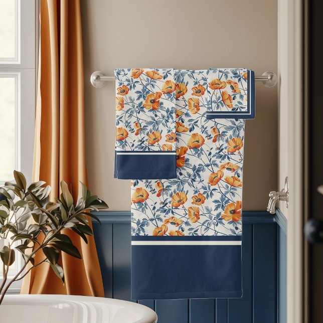 Art Nouveau California Poppies Navy Banded (Créateur téléchargé)