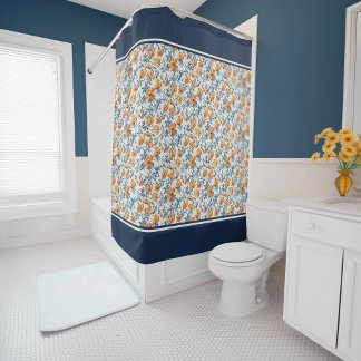 Art Nouveau California Poppies Navy Banded