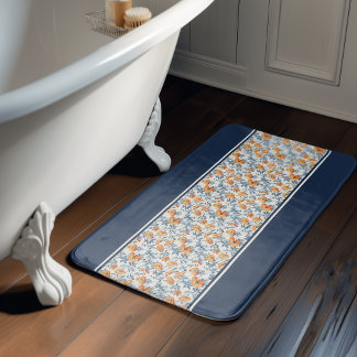 Art Nouveau California Poppies Navy Banded Bath Mat