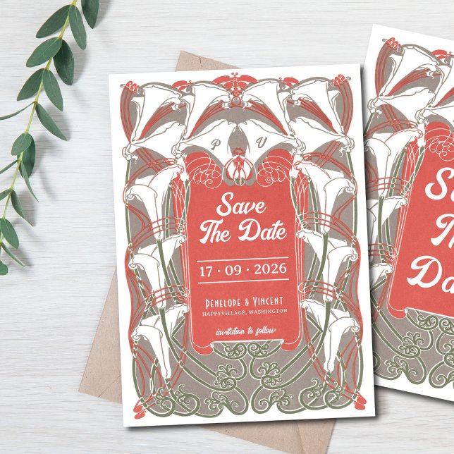 Art Nouveau Calla Lily Elegance Save the Date Invitation (Creator Uploaded)