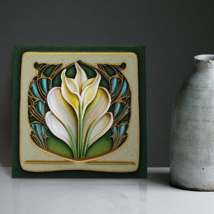 Art Nouveau Calla Lily Symmetrical Floral Wall Art Tile