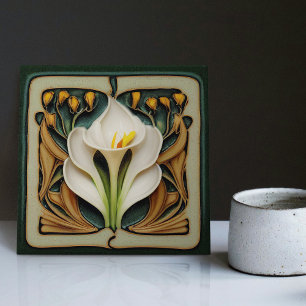 Art Nouveau Calla Lily Symmetrical Floral Wall Art Tile