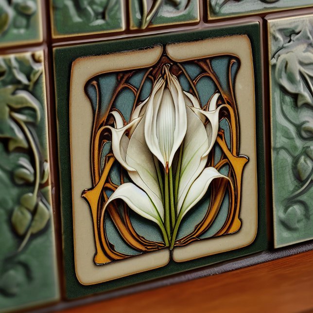 Art Nouveau Calla Lily Symmetrical Floral Wall Art Tile (Creator Uploaded)