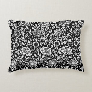 Art Nouveau Carnation Damask, Black and White Accent Pillow