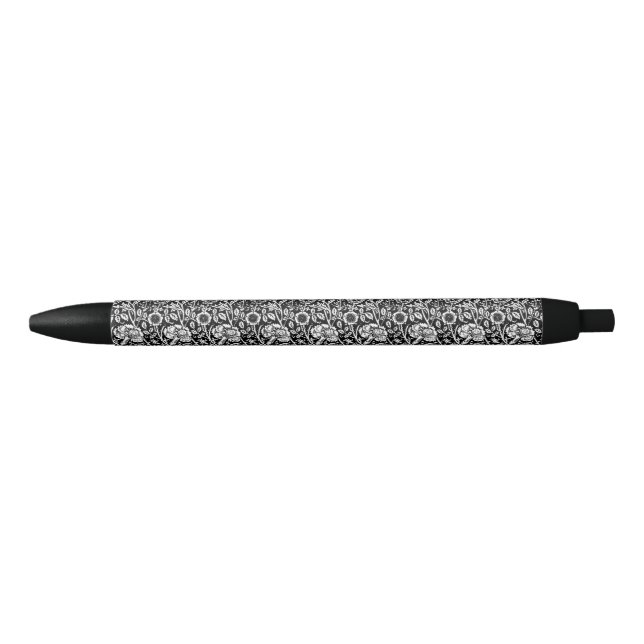 Art Nouveau Carnation Damask, Black and White Black Ink Pen (Front)