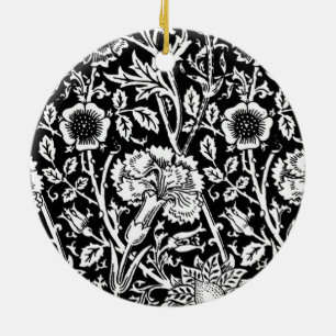 Art Nouveau Carnation Damask, Black and White Ceramic Ornament
