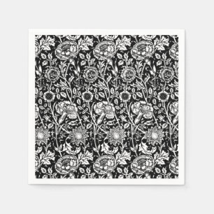 Art Nouveau Carnation Damask, Black and White Napkin