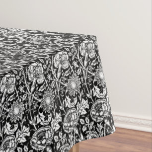 Art Nouveau Carnation Damask, Black and White Tablecloth