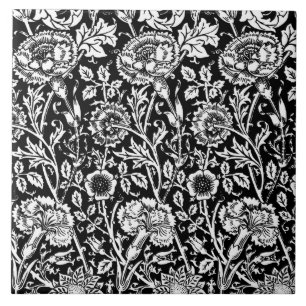 Art Nouveau Carnation Damask, Black and White Tile
