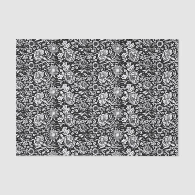 Art Nouveau Carnation Damask, Black and White Tissue Paper (Front)
